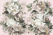 Peony Wallpaper Blush Pink Gold Accents Removable Wall Decor design
