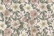 Floral Wallpaper Botanical Leaves Vintage Keys Wall Mural design