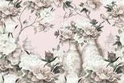 Chinoiserie Wallpaper Peonies Porcelain Vases Removable Wall Decor design