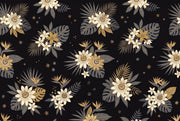Tropical Floral Wallpaper Monstera Leaves Removable Black Background Wall Decor design