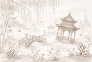 East Asian Garden Wallpaper Pagoda Pavilion Removable Arched Bridge Wall Decor design