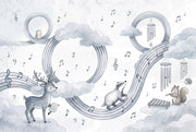Music Notes Wallpaper Clouds Woodland Animals Wall Mural design