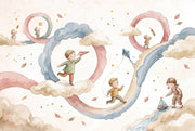 Watercolor Wallpaper Children Playing Pastel Removable Wall Decor design