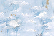 Abstract Cloudscape Wallpaper Watercolor Sky Gold Birds Removable Wall Decor design