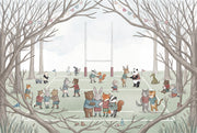 Woodland Sports Field Wallpaper Cute Animals Storybook Illustration Wall Mural design