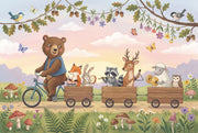 Whimsical Animals Wallpaper Bicycle Forest Wall Decor design