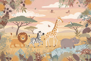 Safari Animals Wallpaper Playful Cartoon Wall Mural design