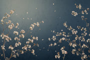 Cherry Blossom Branches Wallpaper Dark Navy Background Painterly Floral Wall Mural design