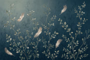Dark Botanical Wallpaper Watercolor Foliage Floating Feathers Removable Wall Decor design