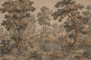Woodland Landscape Wallpaper Toile Illustration Vintage Pastoral Wall Mural design