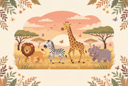 Safari Animals Wallpaper Cartoon Sunset Wall Mural design