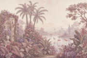 Tropical Landscape Mural Wallpaper Flamingos In Lake Palm Trees Wall Mural design