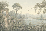 Pastoral Landscape Wallpaper Classical Garden Terrace Lake With Swans Removable Wall Decor design