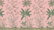 Floral Wallpaper Birds Pink Background Wall Mural design