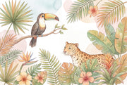 Jungle Toucan Wallpaper Watercolor Leopard Wall Mural design