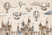 Castle Wallpaper Hot Air Balloons Fantasy Wall Mural design