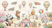 Circus Animals Wallpaper Hot Air Balloons Whimsical Wall Mural design