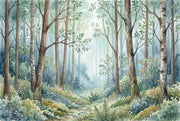Shades Of Green Wallpaper Watercolor Trees Wall Mural design