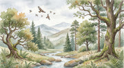 Nature Landscape Wallpaper Trees Watercolor Wall Mural design