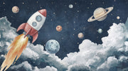 Starry Night Wallpaper Rocket Planets Wall Decor design
