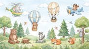 Whimsical Forest Wallpaper Animals Balloon Removable Wall Decor design