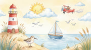 Lighthouse Coastal Wallpaper Cartoon Whimsical Wall Mural design