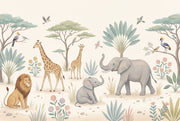 Safari Animals Wallpaper Pastel Nature Wall Mural design