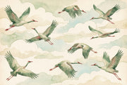 Shades Of Green Wallpaper Birds Watercolor Wall Mural design