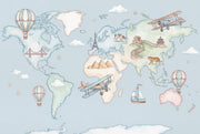 World Map Wallpaper Hot Air Balloon Iconic Wall Mural design