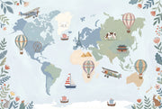 World Map Wallpaper Balloon Adventure Wall Mural design
