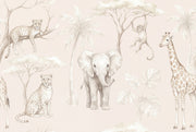 Safari Animals Wallpaper Jungle Beige Wall Mural design