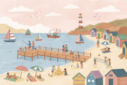 Beach Wallpaper Pier Sailboats Wall Mural design