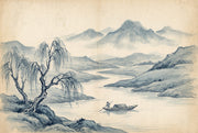 Serene Willow Wallpaper Traditional Landscape Wall Mural design