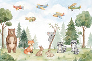 Whimsical Forest Wallpaper Animal Watercolor Wall Mural design
