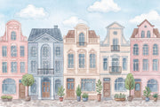 Townhouses Wallpaper Watercolor Architecture Wall Decor design