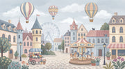 Village Wallpaper Hot Air Balloons Carousel Wall Mural design