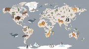 World Map Wallpaper Animals Educational Wall Mural design