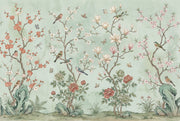 Floral Wallpaper Birds Green Wall Mural design