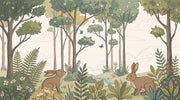 Woodland Landscape Wallpaper Rabbits Storybook Illustration Removable Wall Decor design