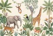 Tropical Jungle Wallpaper Safari Animals Watercolor Illustration Wall Mural design