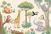Jungle Animals Wallpaper Watercolor Illustration Cute Safari Removable Wall Decor design