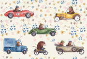 Playful Kids Wallpaper Cute Bears Vintage Cars Wall Mural design