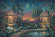 Moonlit Garden Wallpaper Peacocks Ornate Gazebo Wall Mural design