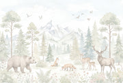 Woodland Landscape Wallpaper Watercolor Pine Forest Wall Mural design