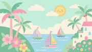 Mediterranean Seaside Wallpaper Pastel Coastal Landscape Wall Mural design