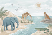 Watercolor Wallpaper Safari Animals Coastal Landscape Wall Mural design