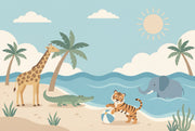 Tropical Beach Wallpaper Muted Green Tropical Beach Wall Mural design