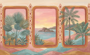 Tropical Coastal Landscape Wallpaper Sunset Sky Palm Trees Wall Mural design