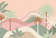 Pastel Tropical Wallpaper Palm Trees Layered Hills Removable Wall Decor design