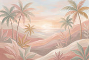 Pastel Tropical Landscape Wallpaper Palm Trees Sunset Sky Wall Mural design
